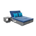 tempat tidur matahari anyaman rotan biru tahan UV